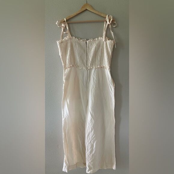 Rebecca Taylor NYC Cream Smocked Linen Blend Lightweight Tank Jumpsuit Size 8 - Picture 4 of 9